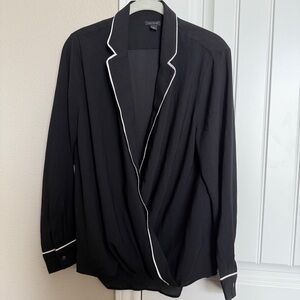 Ann Taylor Black Top with White Trim Size M